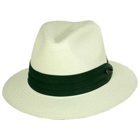 Jaxon Hats Toyo Straw Safari Fedora Hat Green Band Straw Fedoras