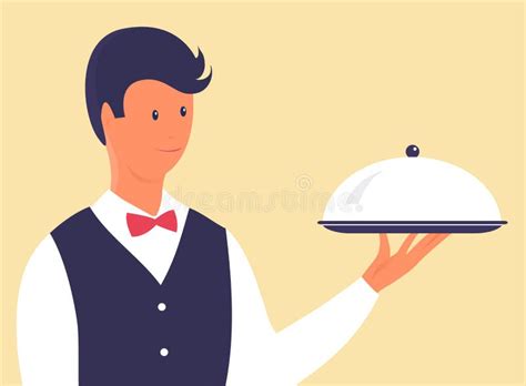 Man Waiter With A Dish In His Hand Stock Vector Illustration Of