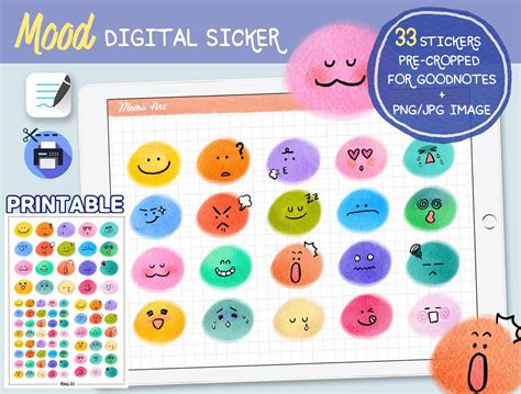 Mood Digital Stickers Emoticon Stickers Planner Stickers Etsy