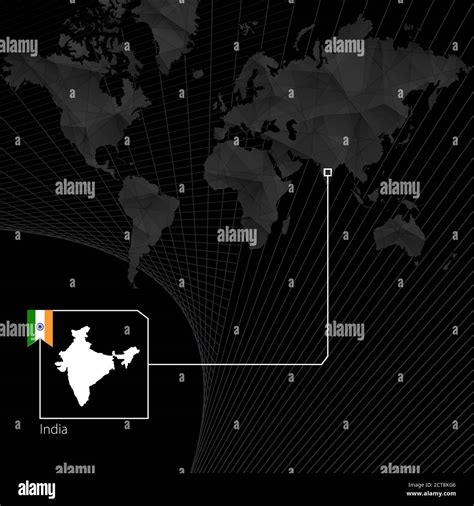 India En El Mapa Negro Del Mundo Mapa Y Bandera De La India Imagen