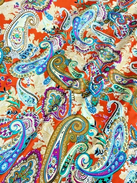 Paisley Floral Print Faux Silk Satin Fabric Material 48w Etsy