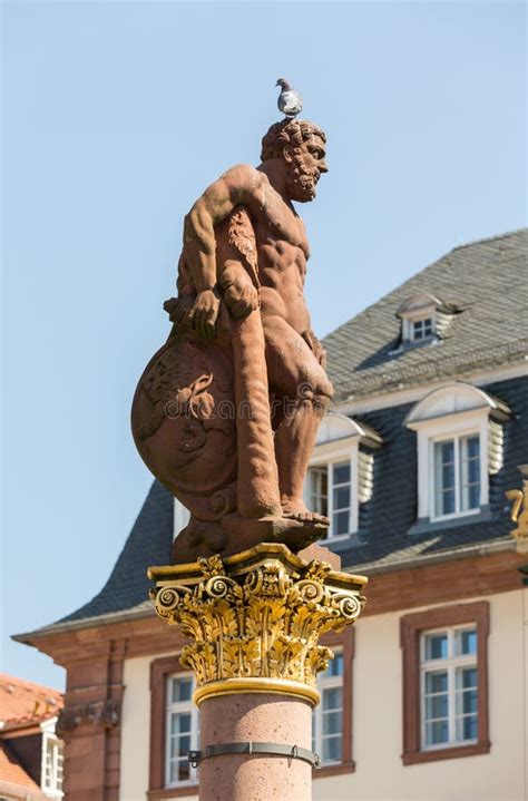 Statue Of Hercules In Market Square Heidelberg Germany Stock Photo