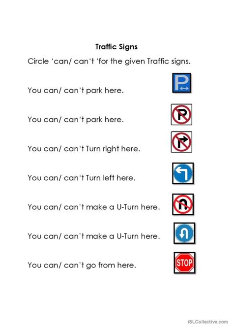Traffic Signs English ESL Worksheets Pdf Doc