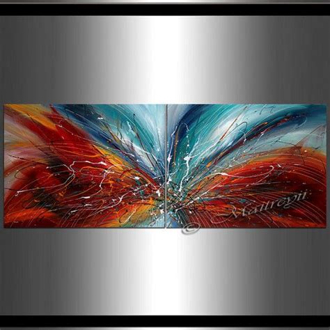 An Abstract Painting With Red Blue And Orange Colors On Metal Plated