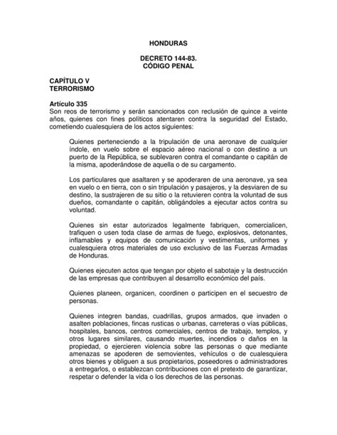 Honduras Decreto 144 83 CÓdigo Penal CapÍtulo V