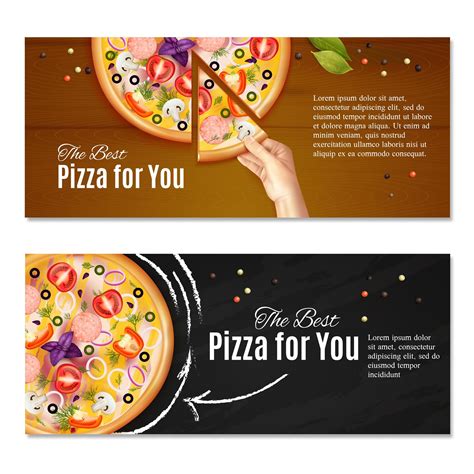 Realistic Pizza Horizontal Banners Vector Illustration 2414722 Vector