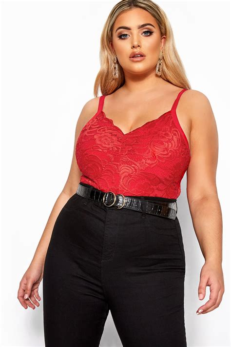 Limited Collection Red Scalloped Lace Bodysuit Yours Clothing