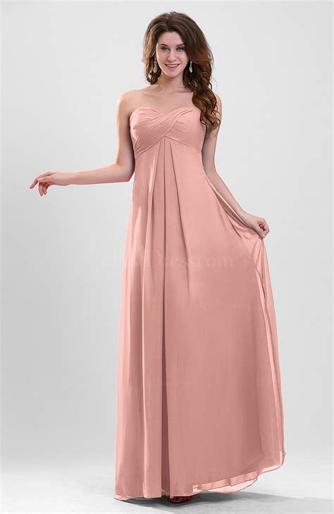 Peach Elegant A Line Zipper Chiffon Floor Length Ruching Party Dresses