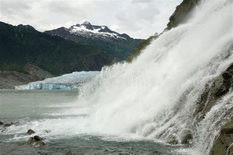 Nugget Falls And Mendenhall Glacier Juneau Alaska Stock Image Image
