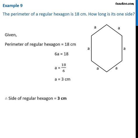 example 9 the perimeter of a regular hexagon is 18 cm how long