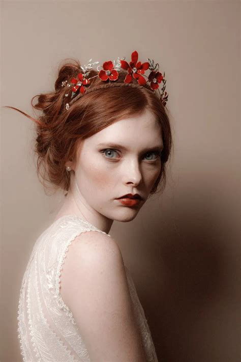 tiara red headpiece flower crown headpiece diadem red enamel royal in 2020 headpiece