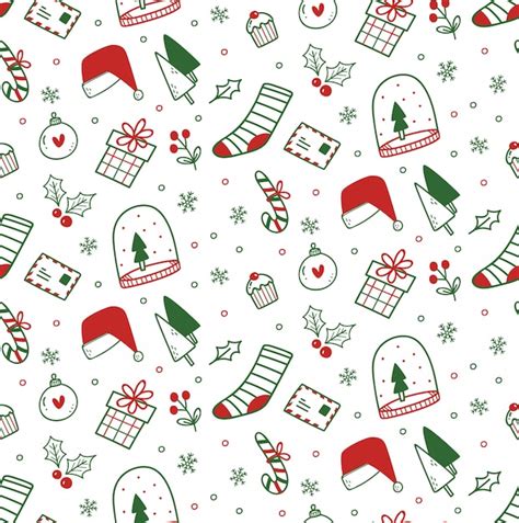 Premium Vector Cute Christmas Doodles Seamless Pattern