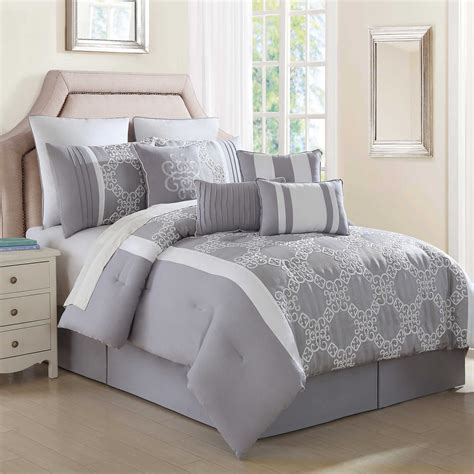 100 a 180tc cotton, textured gray sheet set is the perfect addition to this collection along with one embroidered decorative pillow for a complete look. Lemiuex 10-Piece Comforter Set in Grey/White | Comforter ...