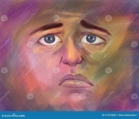Art Portrait Hand Drawn Man`s Face Abstract Bright Portrait