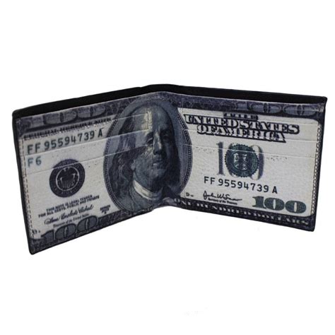 Mens Bi Fold Genuine Black Leather Wallet Billfold 100 Dollar Bill