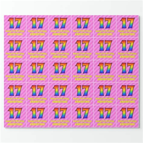 17th Birthday Pink Stripes And Hearts Rainbow 17 Wrapping Paper Zazzle