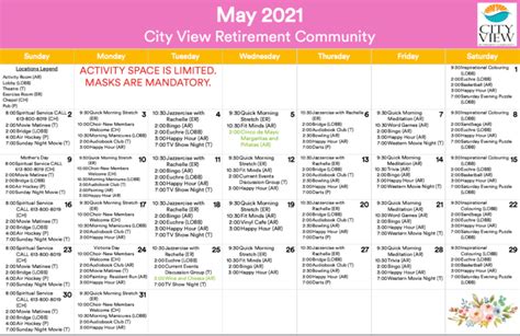 May 2021 Calendar City View Retirement Community