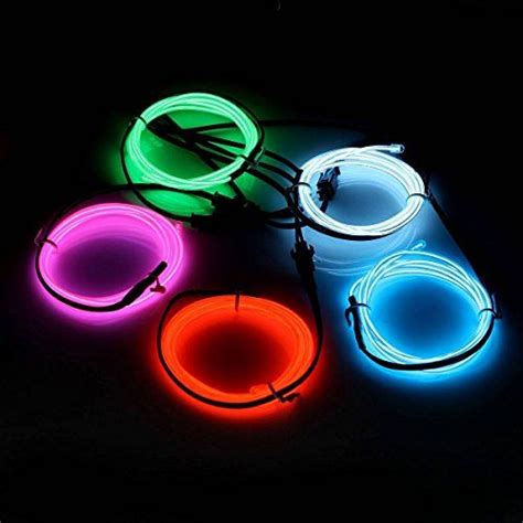 5 piece 33ft colorful glowing strobing electroluminescent el wire light with battery pack