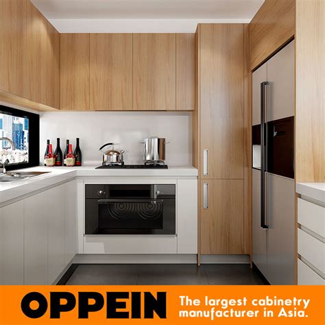 Modern White Matte Lacquer And Wood Grain Melamine Kitchen Cabinet
