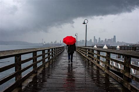 Blurry Man With Umbrella Seattle Rain