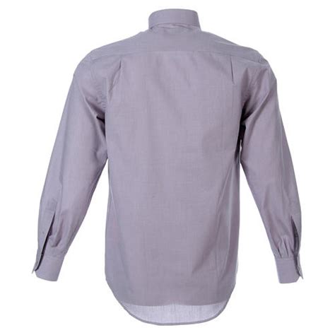 Stock Clergyman Shirt In Light Grey Fil A Fil Cotton Long Sleeves
