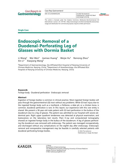 Pdf Endoscopic Removal Of A Duodenal Perforating Leg Of Glasses With