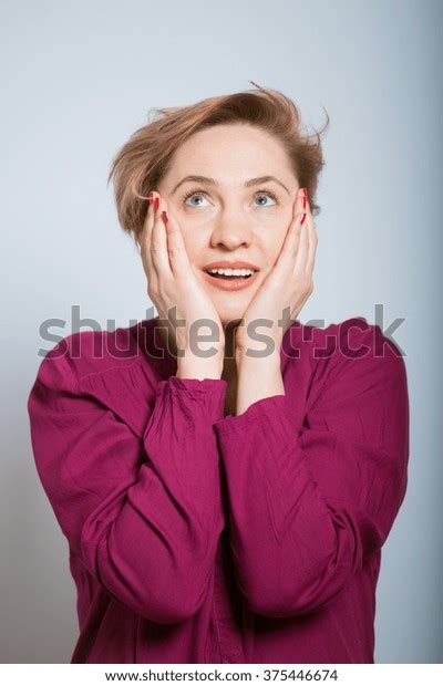 Shocked Beautiful Woman Opened Mouth Looking Stock Photo 375446674