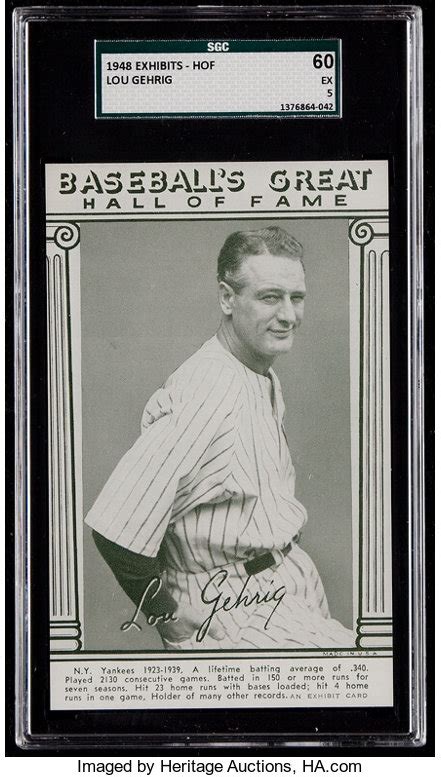 1948 Baseballs Great Hof Exhibits Lou Gehrig Sgc 60 Ex 5 Lot 41022 Heritage Auctions