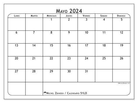Calendario Mayo De 2024 Para Imprimir “52ld” Michel Zbinden Pe