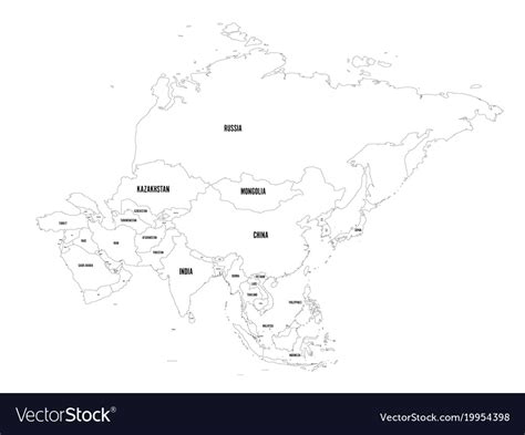 Political Outline Map Asia Continent Royalty Free Vector