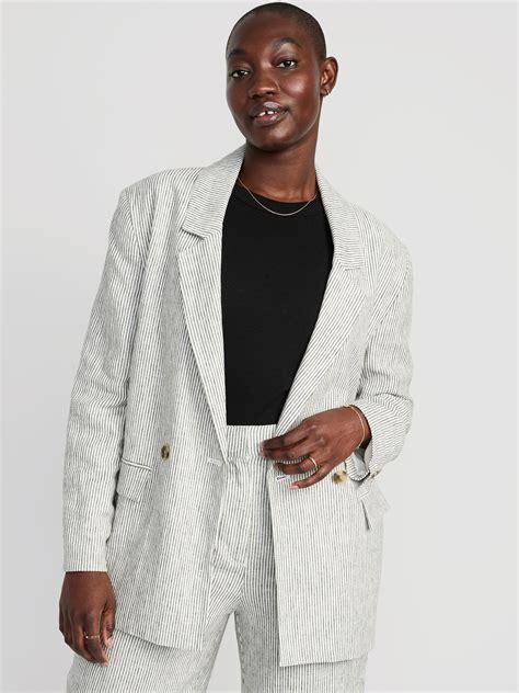 striped double breasted linen blend blazer for women old navy