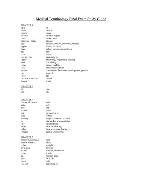 Medical Terminology Final Exam Study Guide