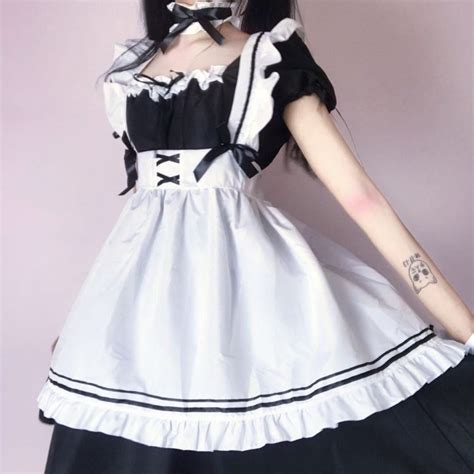 Vestido Negro Lindo De Lolita Disfraz De Cosplay De Anime Etsy