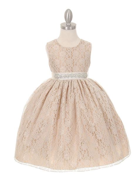 Solid Lace Flower Girl Dress With Removable Rhinestone Belt 2568586