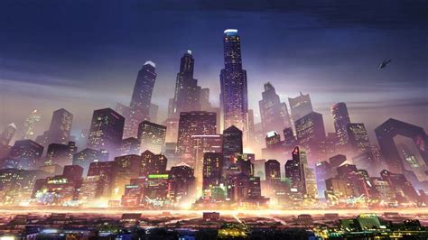 Sci Fi City Night Skyscraper Buildings Metropolis 4k 41008