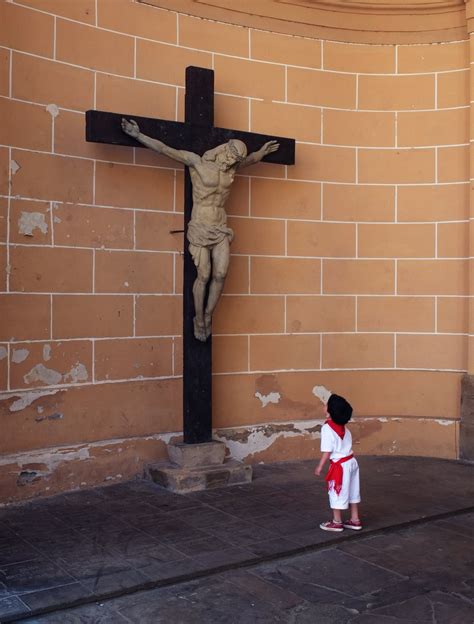 Boy Looking At Jesus On The Cross In Los Arcos Smithsonian Photo
