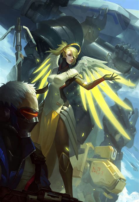 Mercy Soldier 76 Reaper Reinhardt And Bastion Overwatch And 1 More Drawn By Huangdong