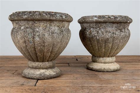 Pair Of Composition Stone Urns Planters