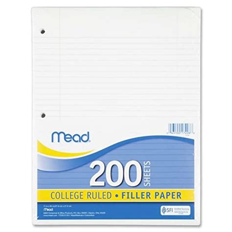 Mead Loose Leaf Paper Filler Paper College Ruled 200 Sheets 11 X 8