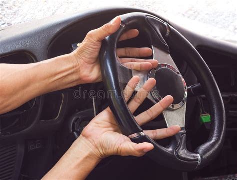 In The Car The Steering Wheel Bent From The Accident Stock Image