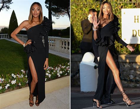 Model Jourdan Dunn Shows Off Her Long Legs In A Thigh Split Black Gown