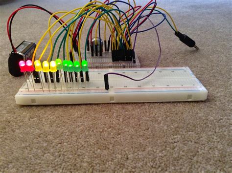 This circuit can be used to display the variation of an audio signal in a group of 8 leds, behaving like a vu meter. Electronics Blog.: LED Vu meter circuit using breadboard and LM3916 bargraph driver