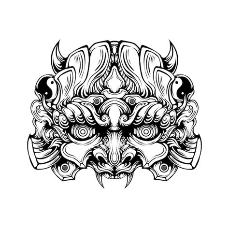 Premium Vector Oni Mask Tribal Tattoo Illustration Vector