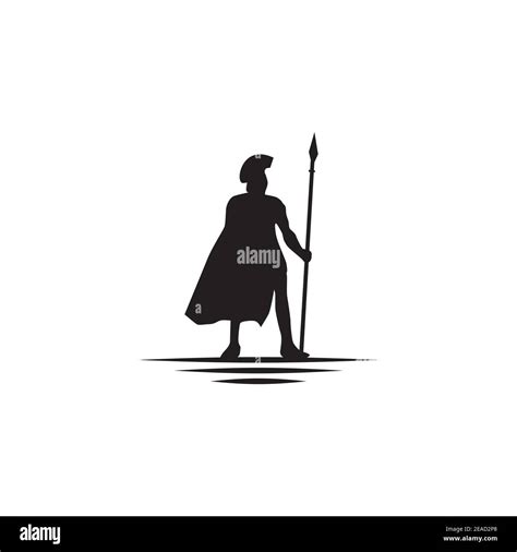 Spartan Warrior Hold Spear Logo Design Vector Illustration Template