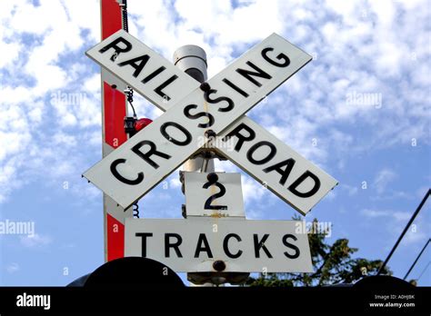 Railroad Crossing 2 Tracks Sign Stock Photo Alamy