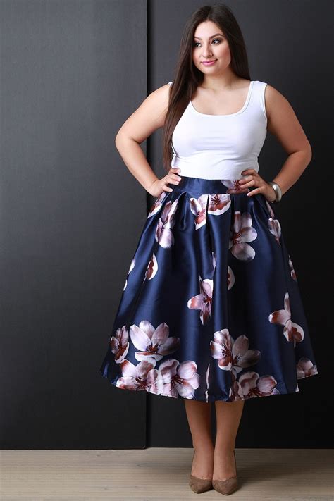 Description This Plus Size Skirt Features Taffeta Floral Print