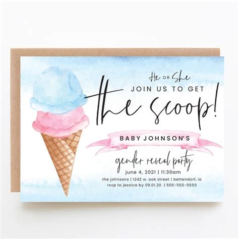 Whats The Scoop Gender Reveal Invitation Editable Printable Etsy
