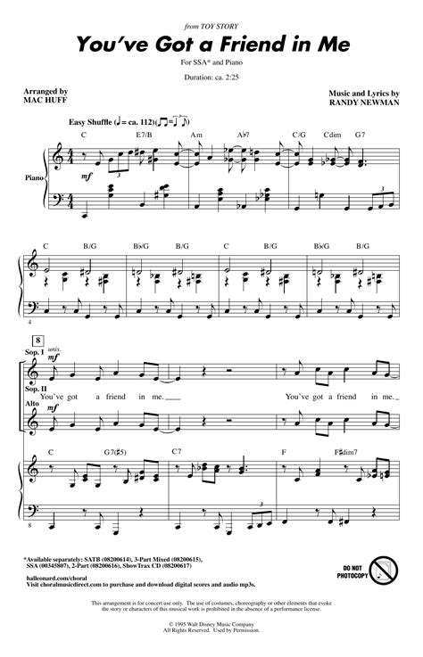 You Ve Got A Friend In Me From Toy Story Arr Mac Huff Sheet Music