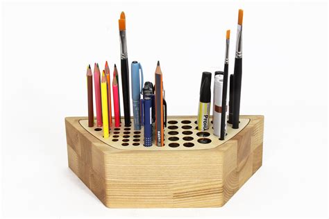 Wooden Revolving Pen Holder Gemstone Painting Pen Handle Pen Rack