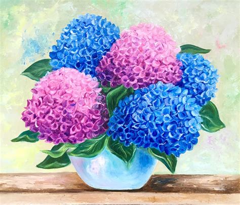 Hydrangea Painting Original Art Blue Hydrangea Artwork Floral Etsy